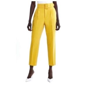 ANTHROPOLOGIE Bright Yellow Linen Blend Belted Cropped Ankle Pants